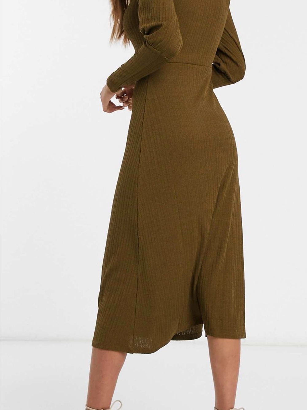 Ribbed Midi Dress in Olive